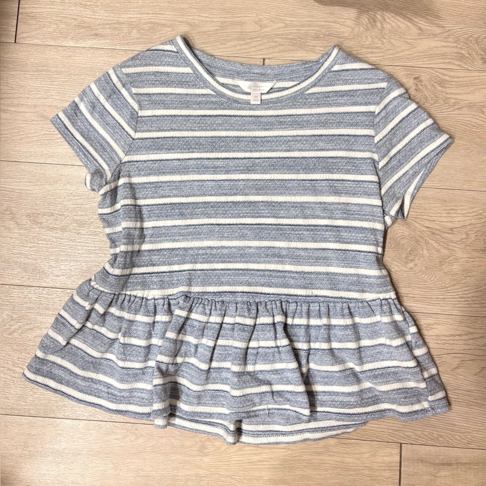 Grey/Blue & White Striped Peplum Blouse Top | LC Lauren Conrad | Size M